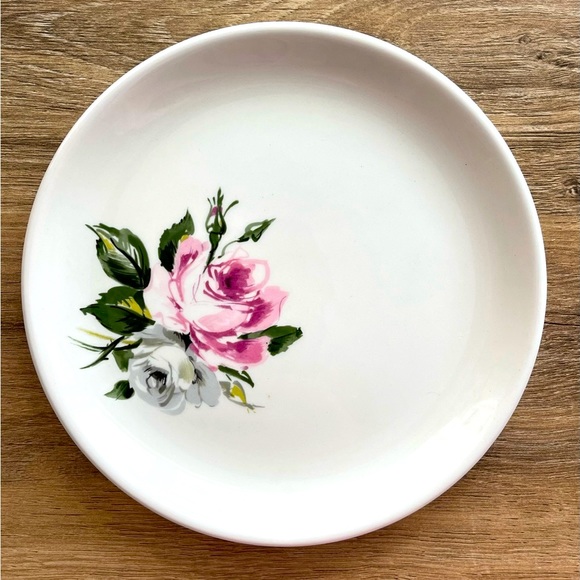 Vintage MELODY LANE by SALEM Lot of 4 Appetizer Bread Plates Pink & White Roses - Picture 3 of 5